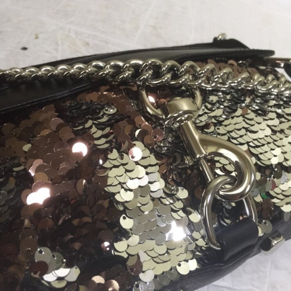 Rebecca Minkoff NEW Sequinned Mini Mac Leather Canvas Crossbody Shoulder Bag Zip - Picture 9 of 16